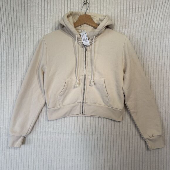 John Galt Taupe Crystal Cropped Zip Up Hoodie One Size Fits Most NWT - Picture 7 of 8